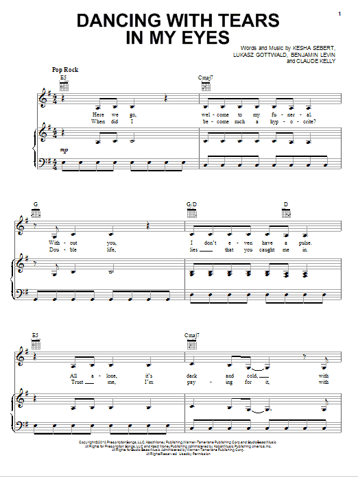 Ke$ha Dancing With Tears In My Eyes Sheet Music