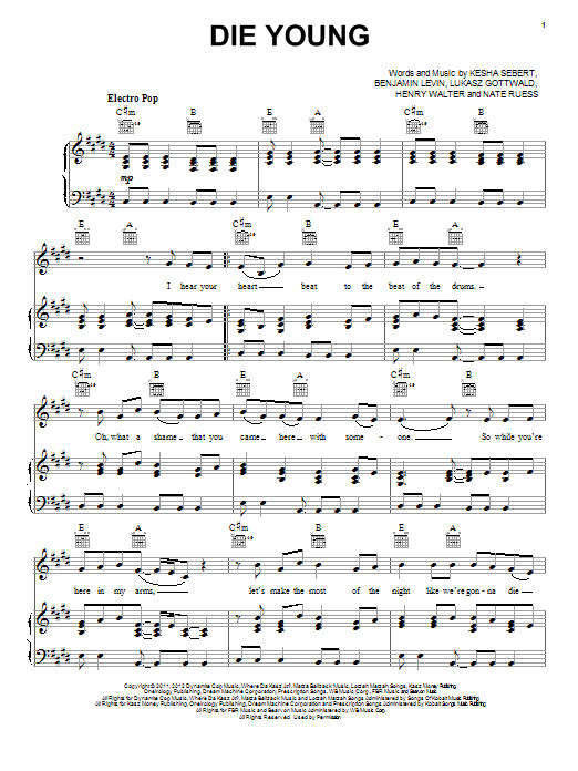 Ke$ha Die Young Sheet Music