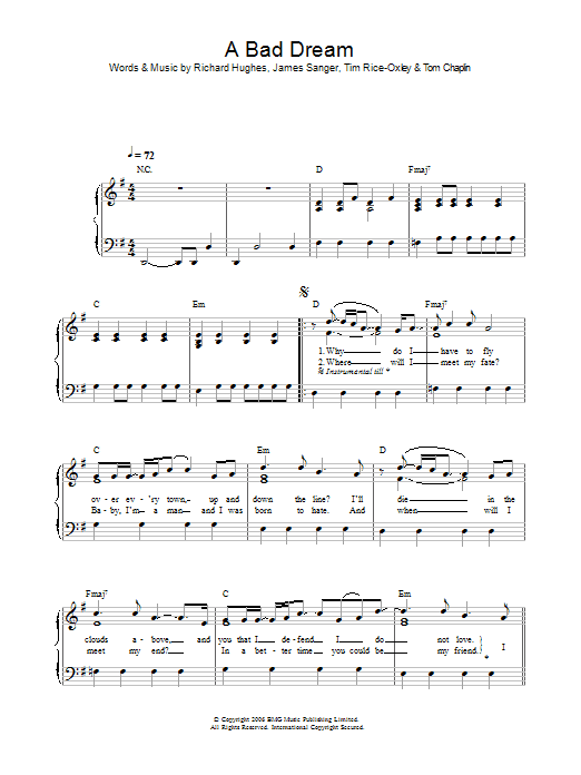 Keane A Bad Dream Sheet Music