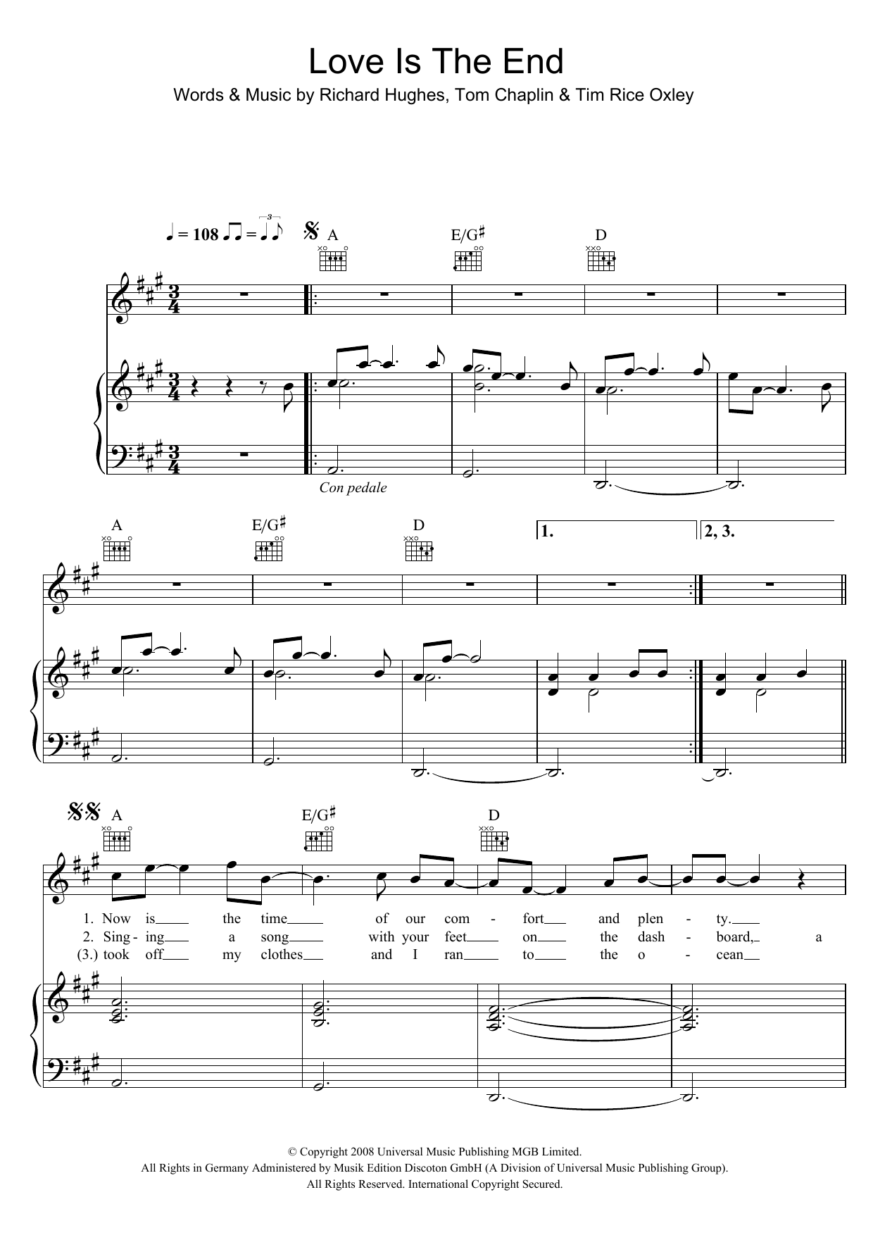 Keane Love Is The End Sheet Music