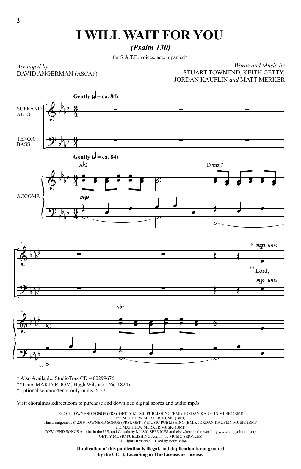 Keith and Kristyn Getty I Will Wait For You (arr. David Angerman) Sheet Music