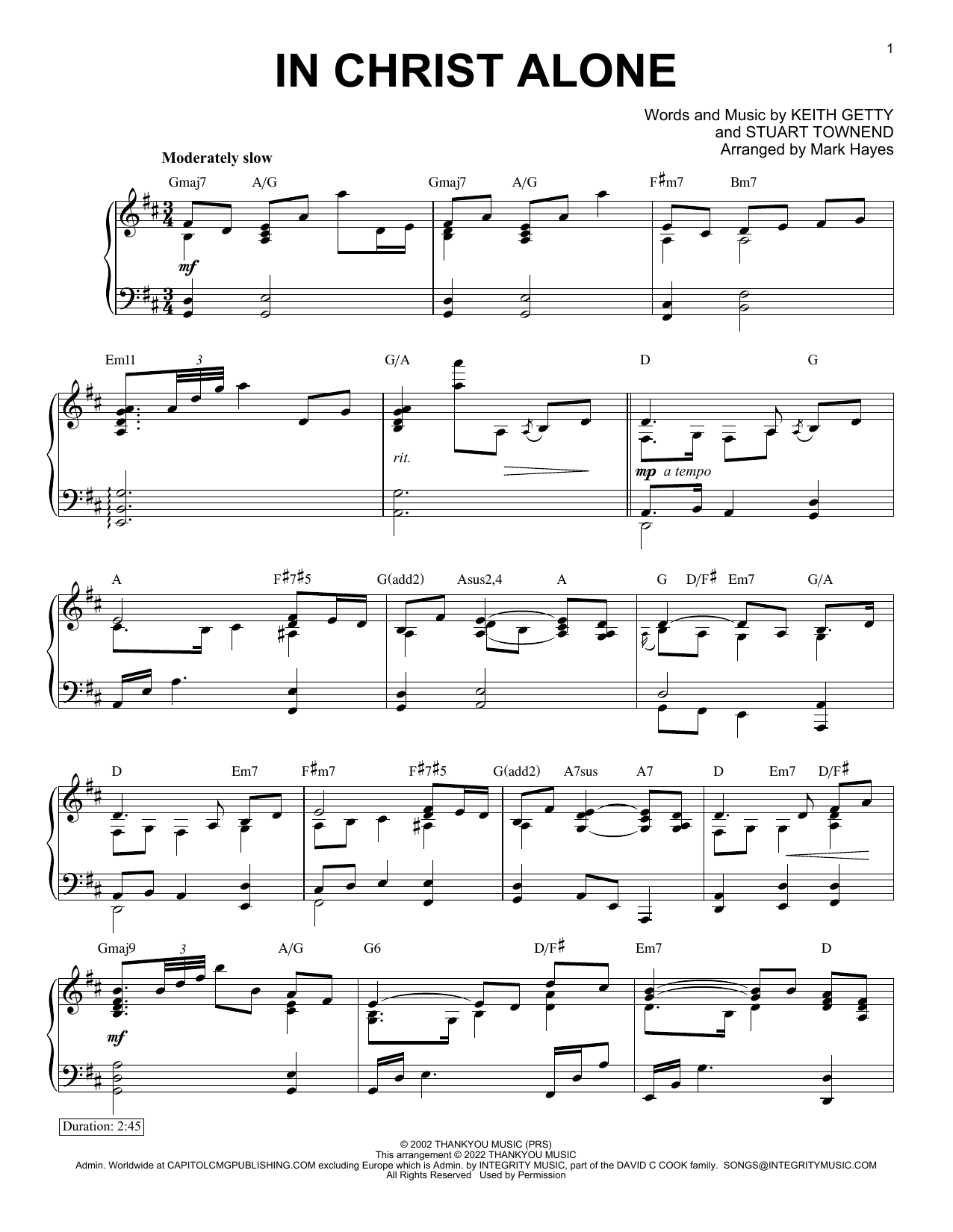 Keith & Kristyn Getty In Christ Alone (arr. Mark Hayes) Sheet Music