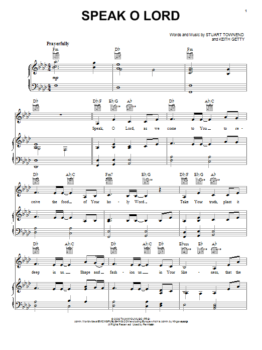 Keith & Kristyn Getty Speak O Lord Sheet Music