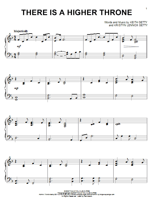 Keith & Kristyn Getty There Is A Higher Throne Sheet Music