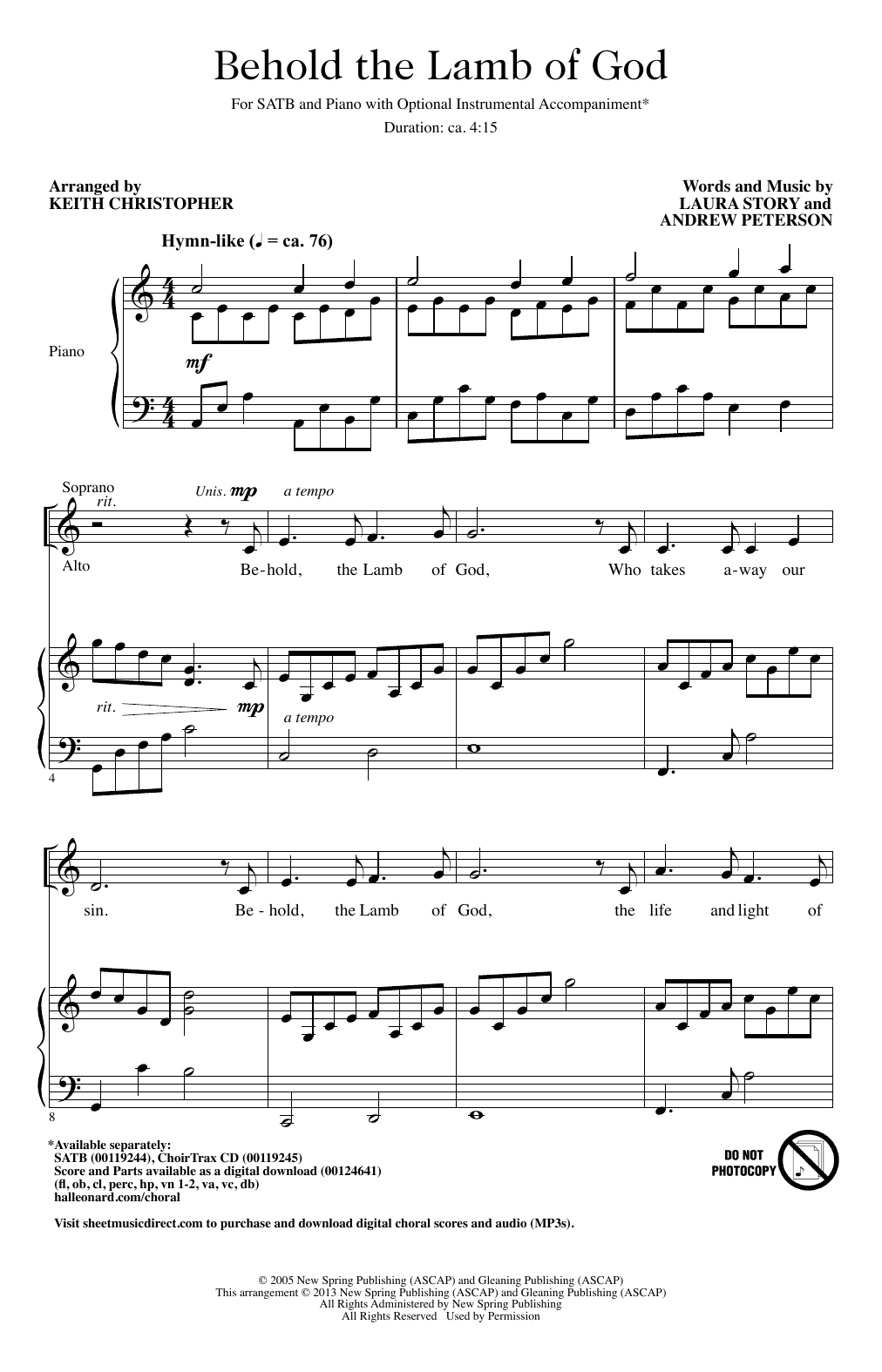 Keith Christopher Behold The Lamb Of God Sheet Music