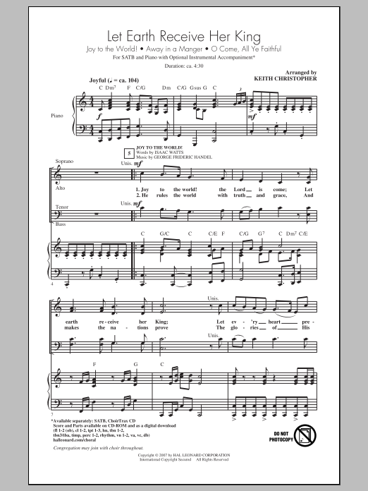 Keith Christopher Let Earth Receive Her King Sheet Music