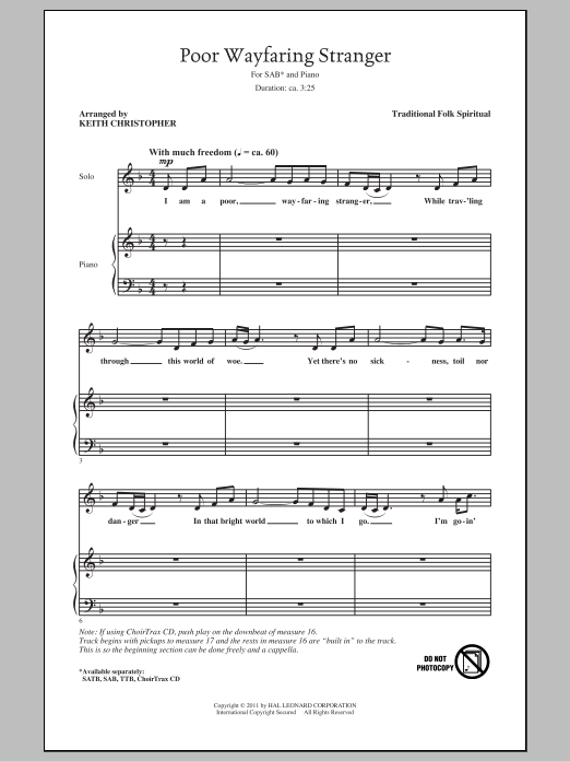 Keith Christopher Poor Wayfaring Stranger Sheet Music