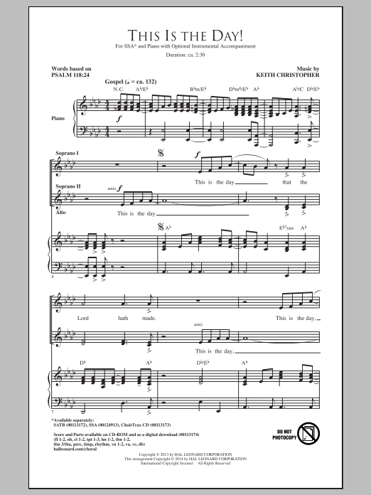 Keith Christopher This Is The Day Sheet Music