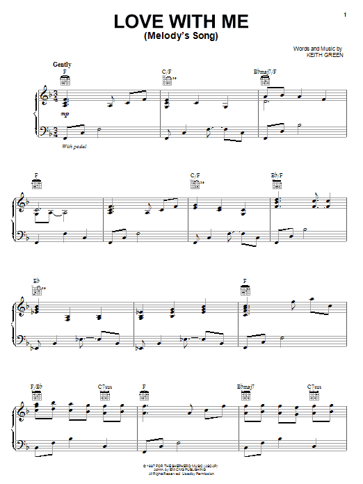 Keith Green Love With Me (Melody's Song) Sheet Music