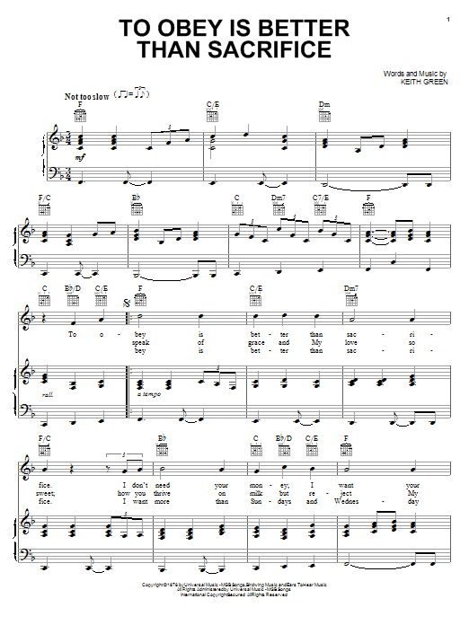 Keith Green To Obey Is Better Than Sacrifice Sheet Music