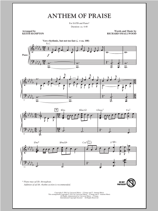 Keith Hampton Anthem Of Praise Sheet Music