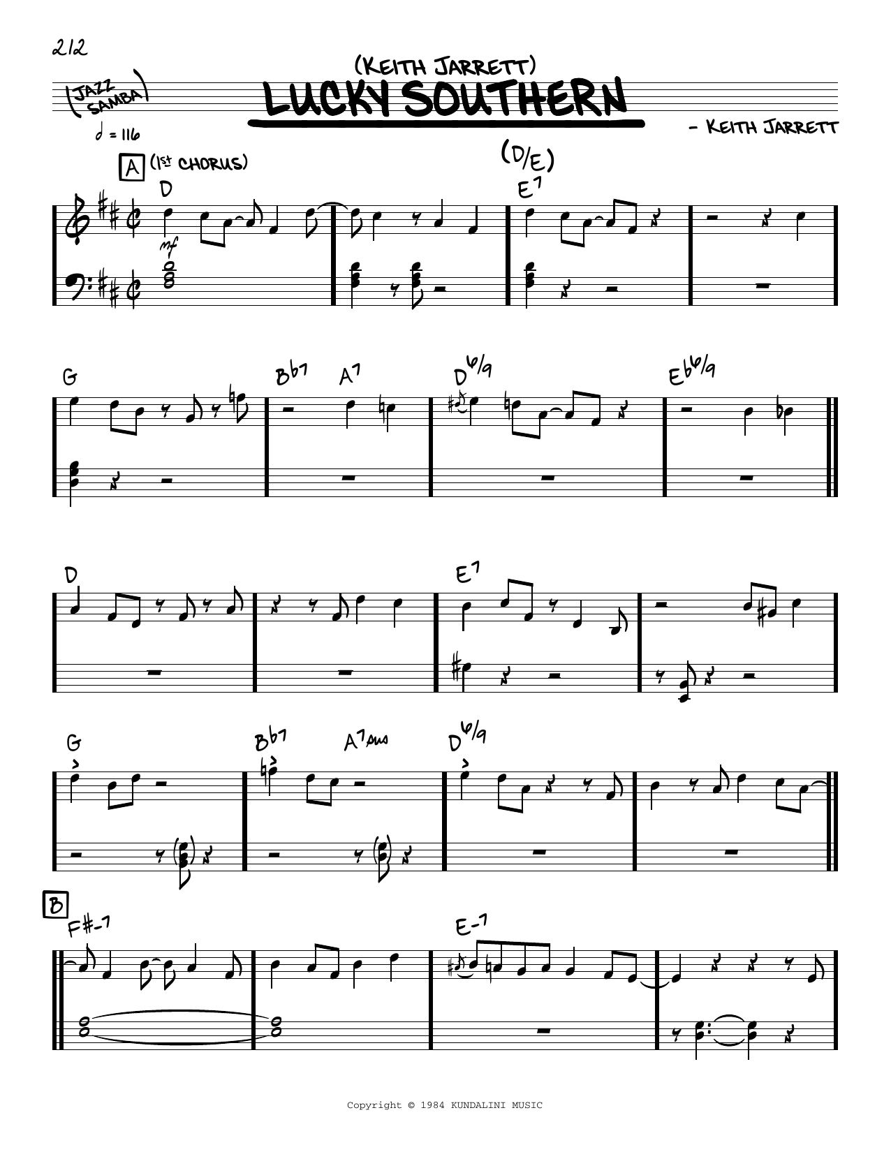 Keith Jarrett Lucky Southern (solo only) Sheet Music