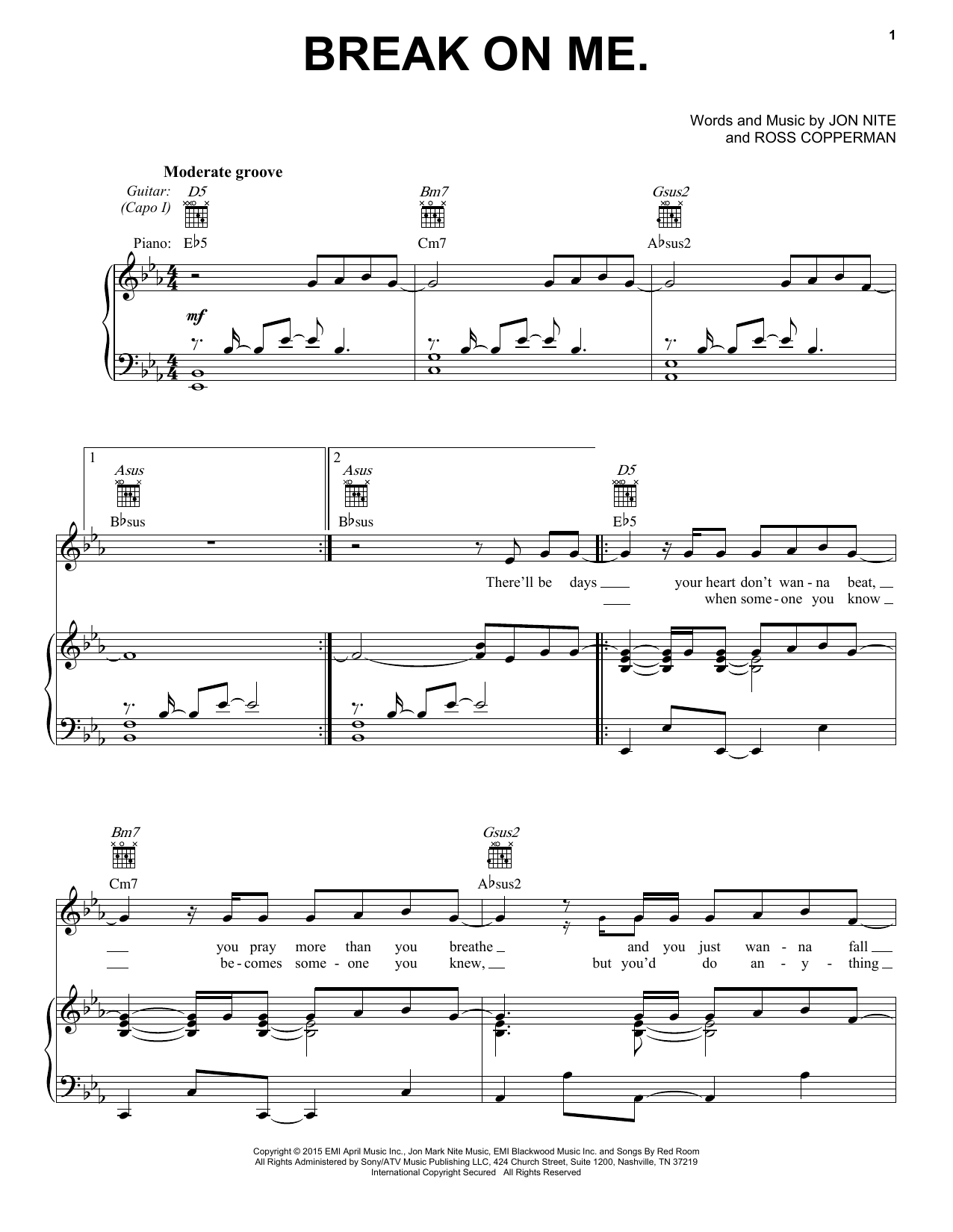Keith Urban Break On Me Sheet Music