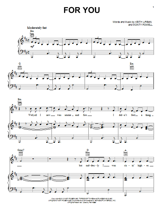 Keith Urban For You Sheet Music
