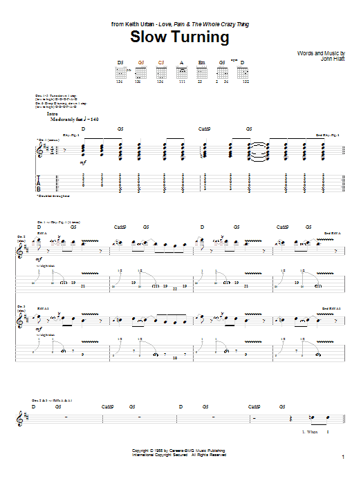 Keith Urban Slow Turning Sheet Music