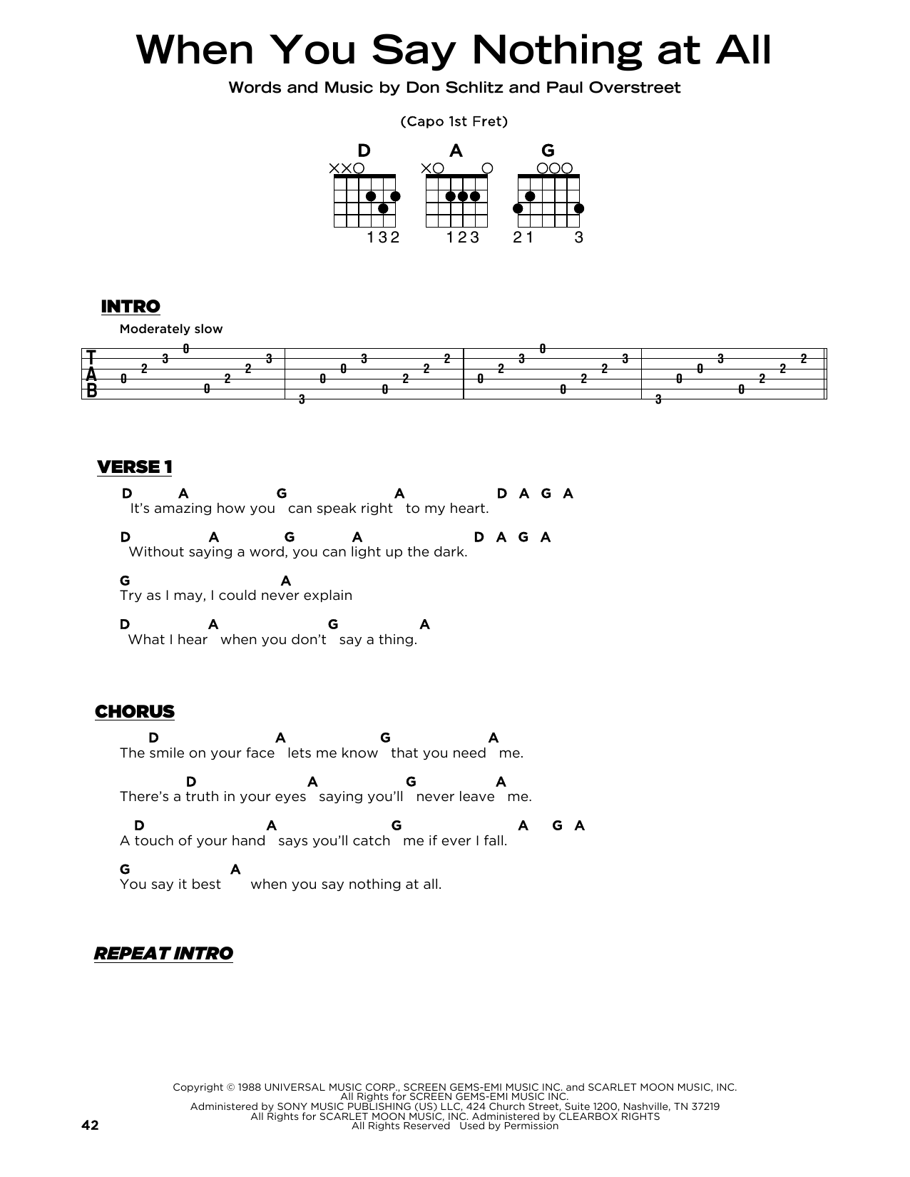 Keith Whitley When You Say Nothing At All Sheet Music