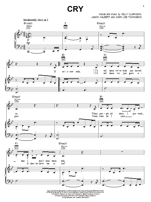 Kelly Clarkson Cry Sheet Music