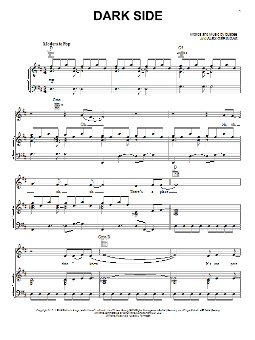 Kelly Clarkson Dark Side Sheet Music