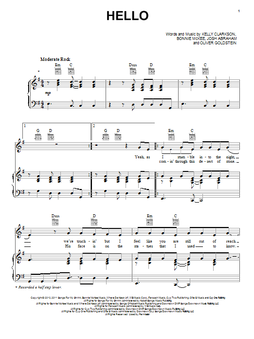 Kelly Clarkson Hello Sheet Music
