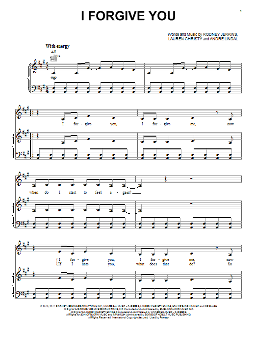 Kelly Clarkson I Forgive You Sheet Music