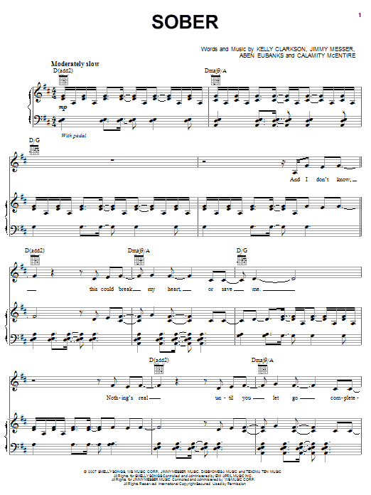 Kelly Clarkson Sober Sheet Music