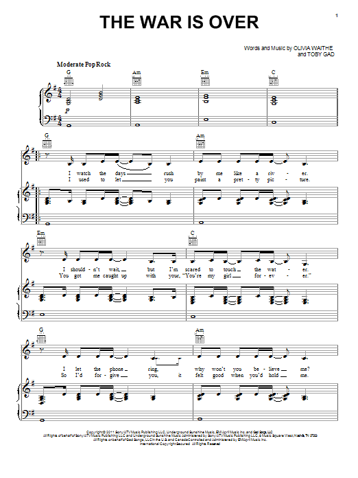 Kelly Clarkson The War Is Over Sheet Music