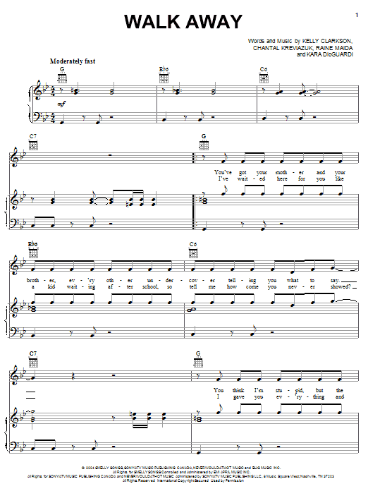 Kelly Clarkson Walk Away Sheet Music