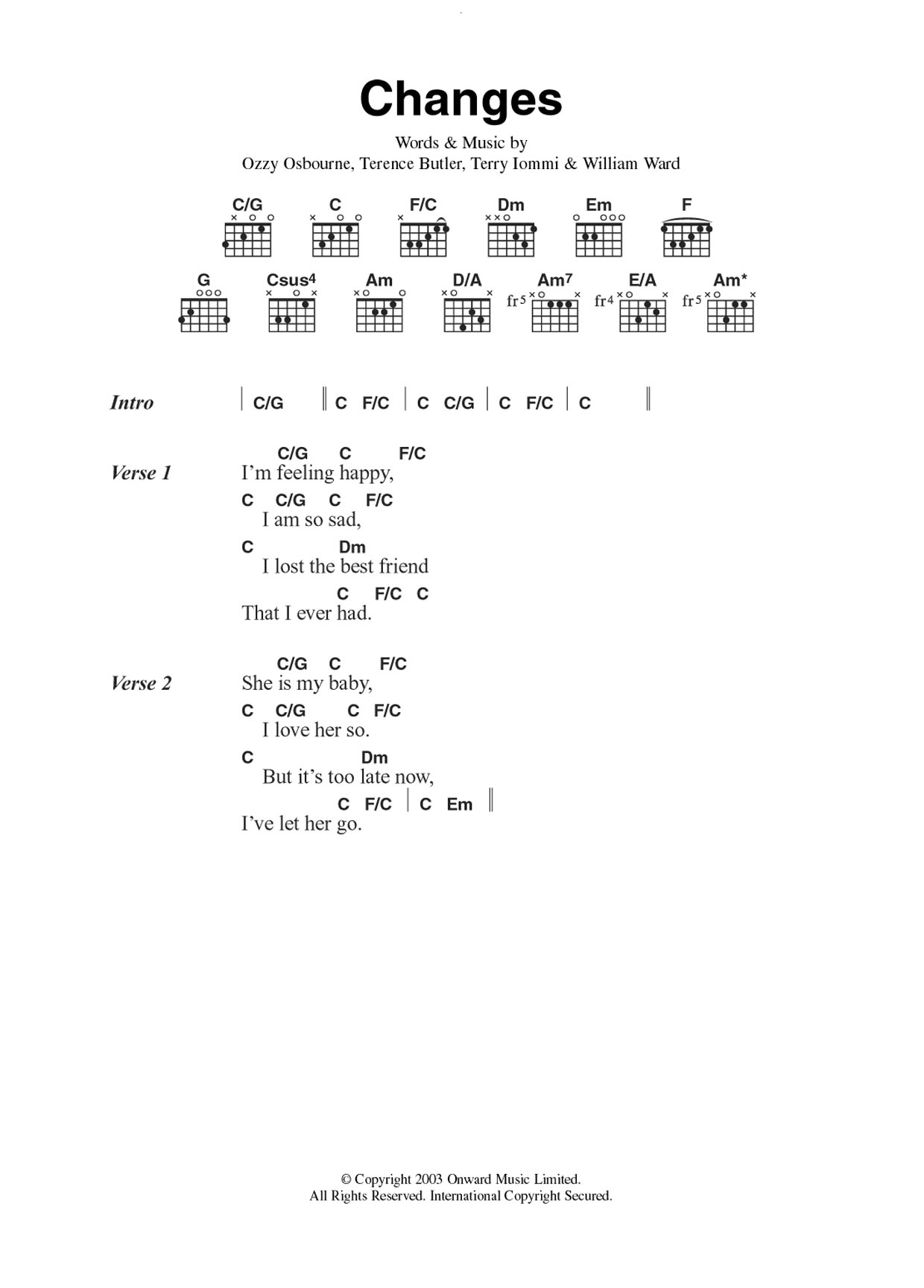 Kelly Osbourne & Ozzy Osbourne Changes Sheet Music