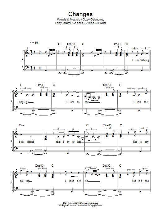 Kelly & Ozzy Osbourne Changes Sheet Music