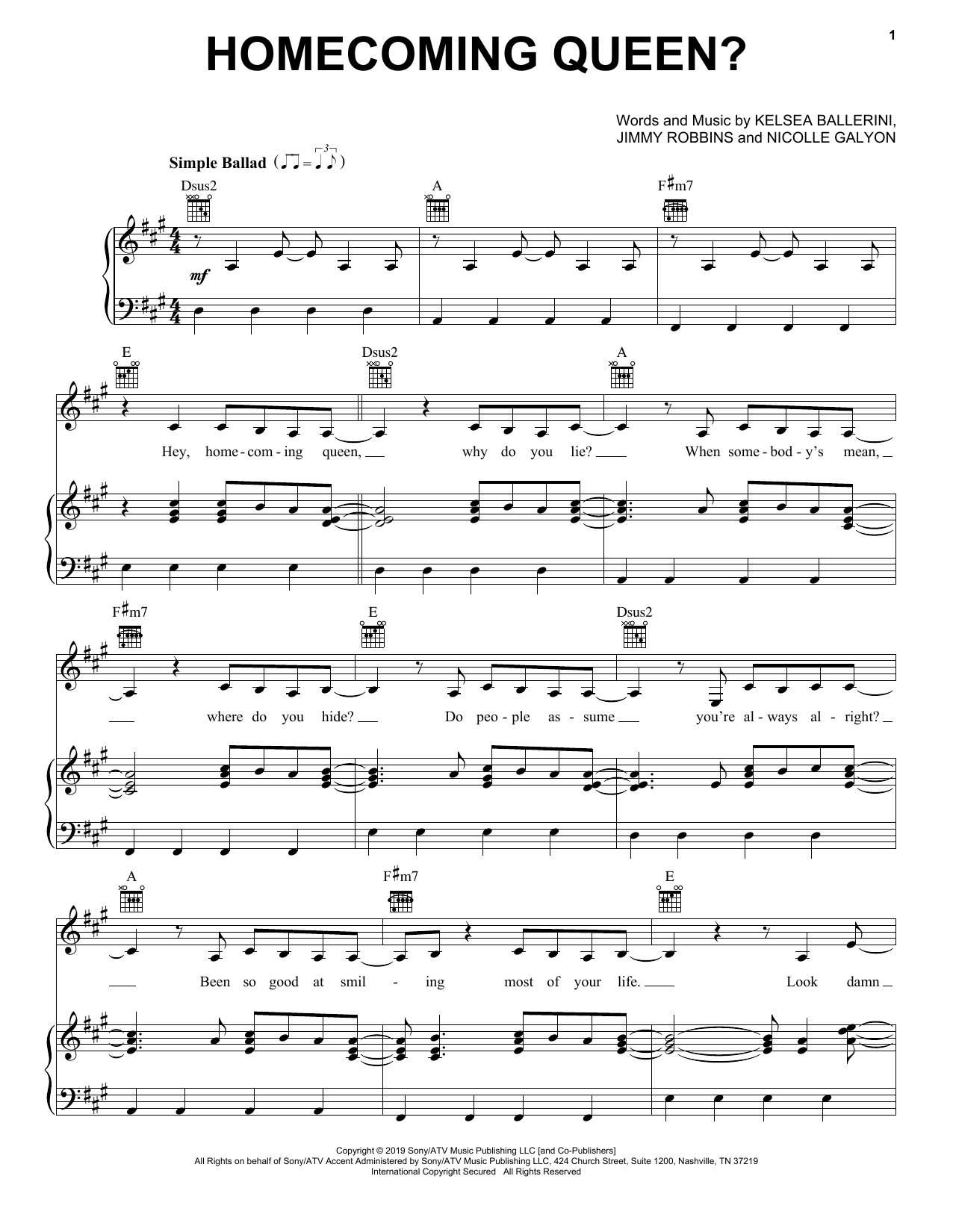 Kelsea Ballerini homecoming queen? Sheet Music