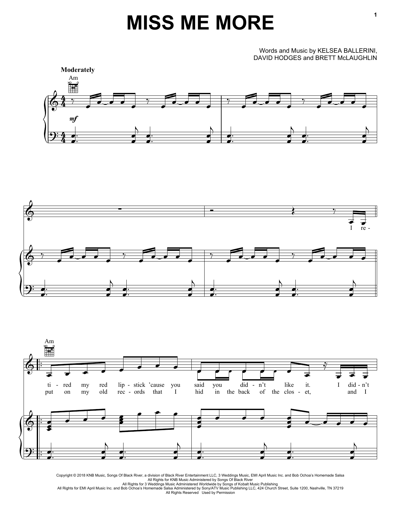 Kelsea Ballerini Miss Me More Sheet Music