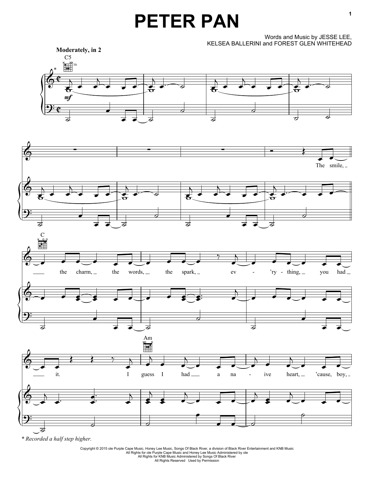 Kelsea Ballerini Peter Pan Sheet Music