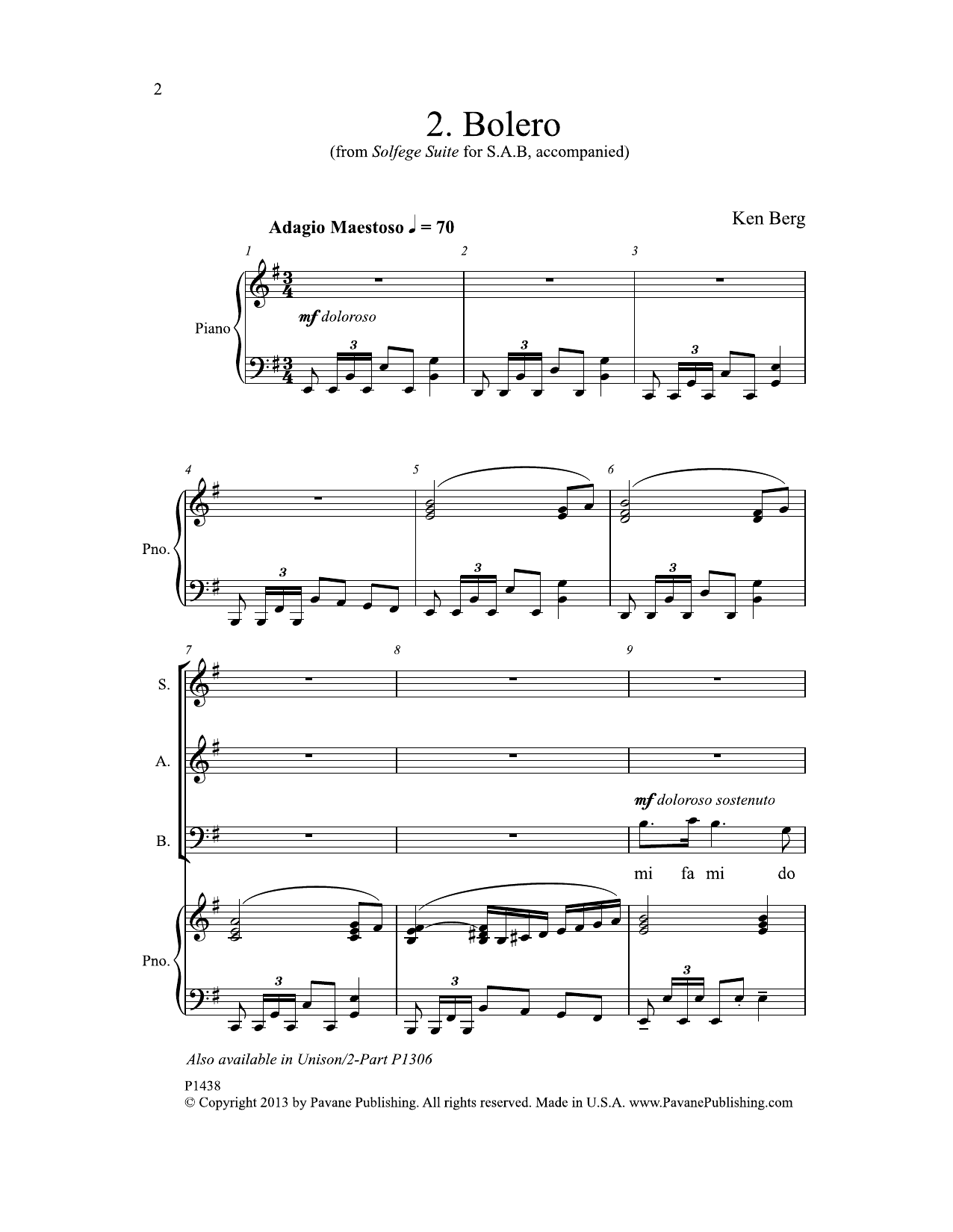 Ken Berg Bolero Sheet Music