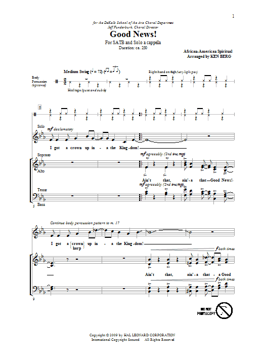 Ken Berg Good News! Sheet Music