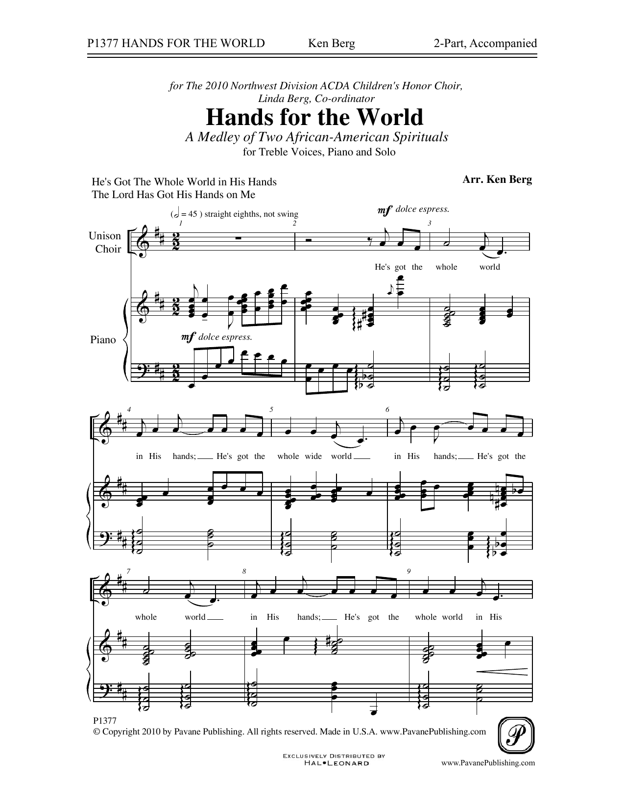 Ken Berg Hands For The World Sheet Music