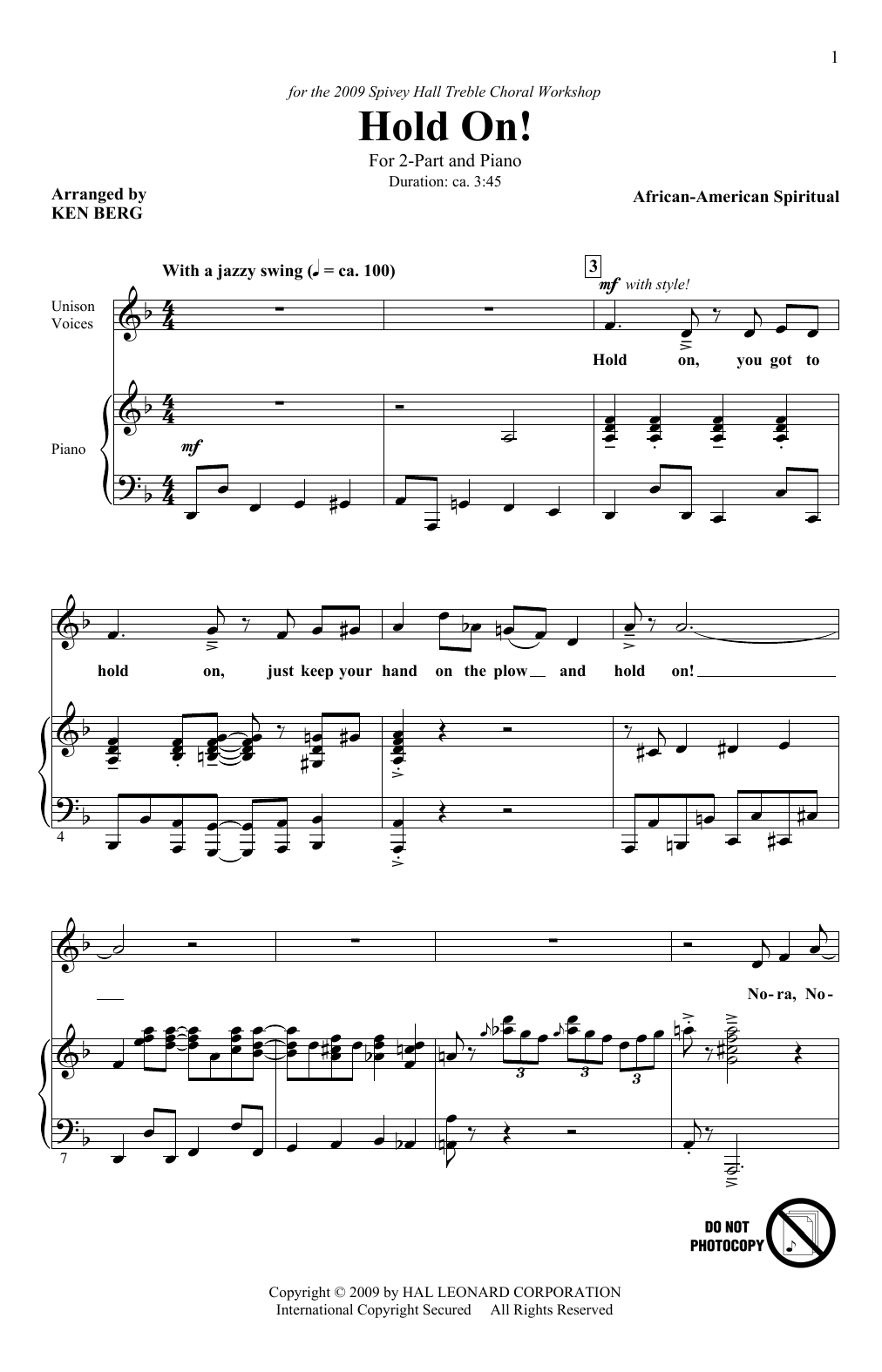 Ken Berg Hold On! Sheet Music