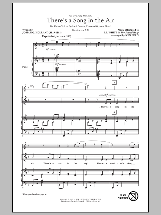 Ken Berg There's A Song In The Air Sheet Music