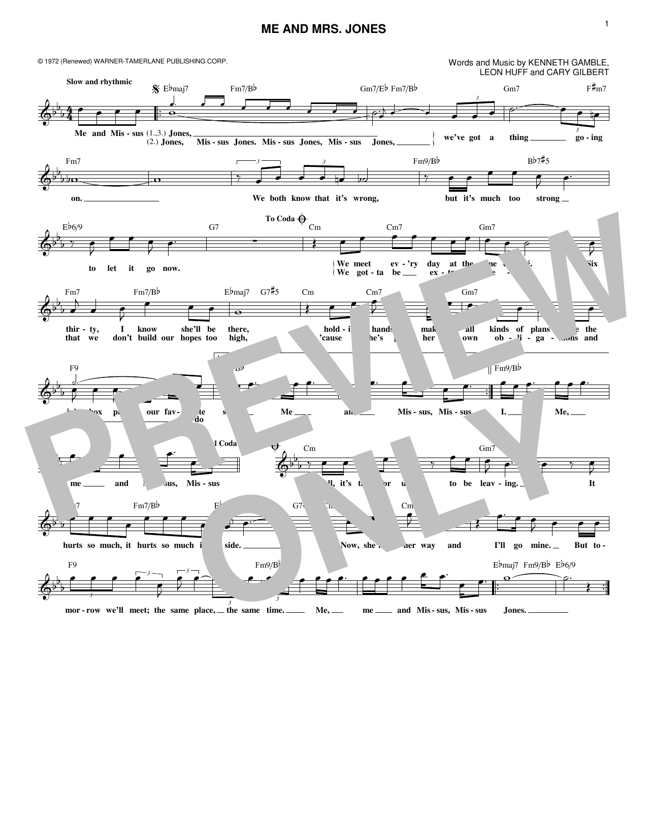 Kenneth Gamble Me And Mrs. Jones Sheet Music