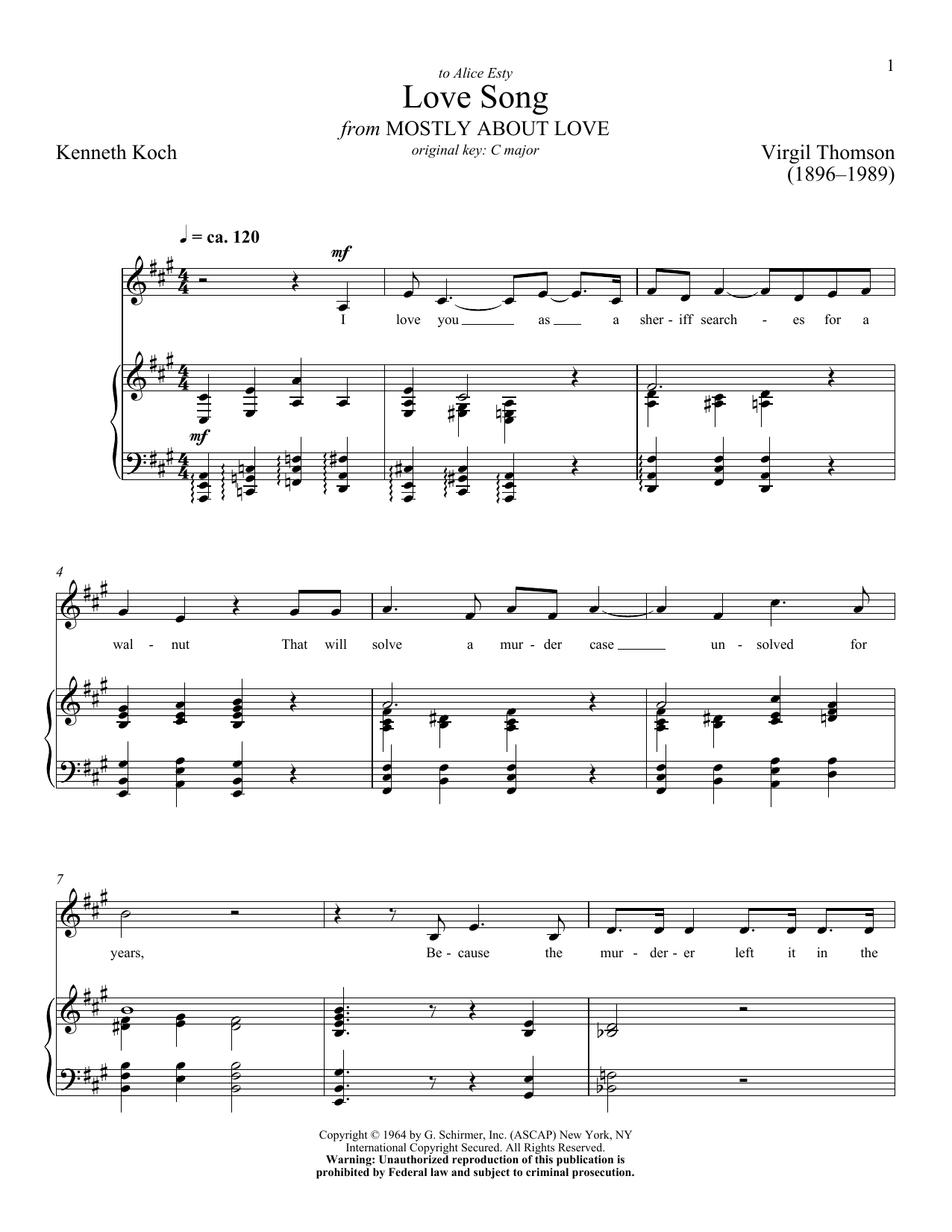 Kenneth Koch Love Song Sheet Music