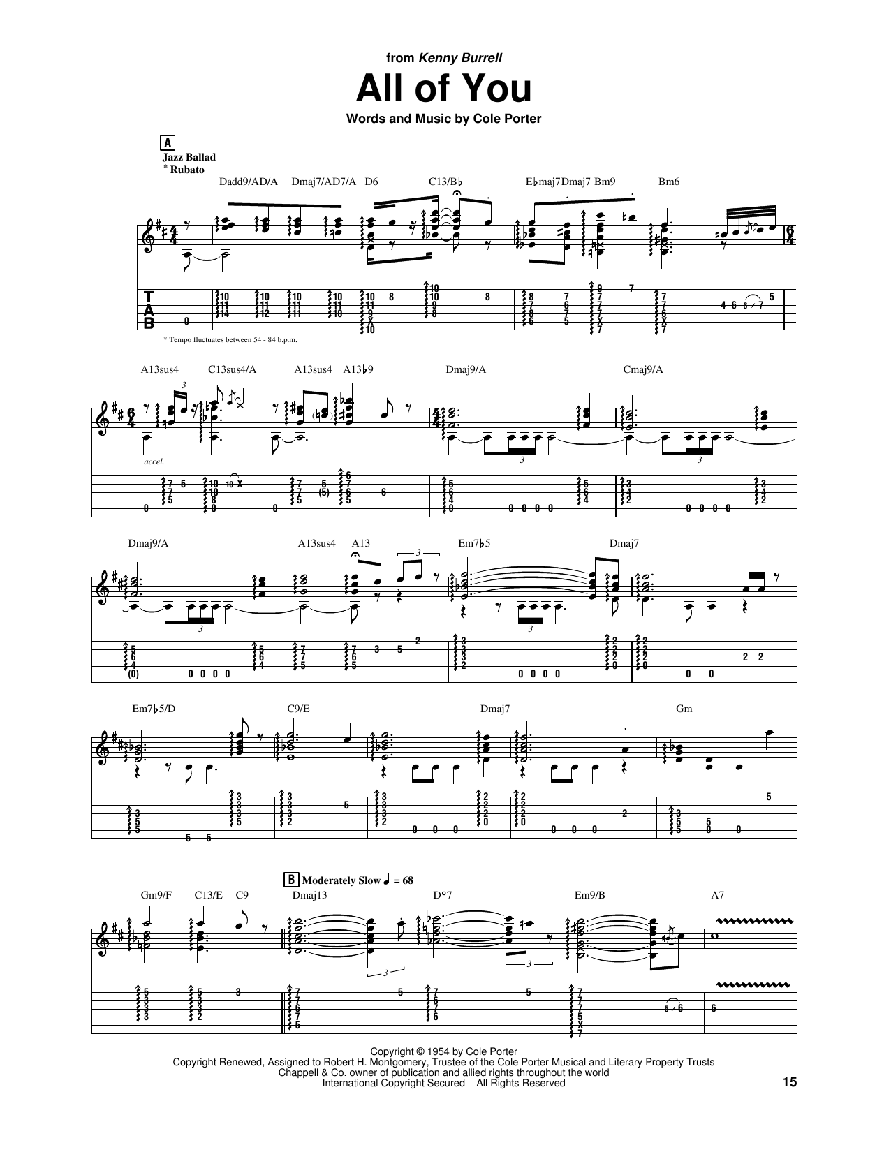 Kenny Burrell All Of You Sheet Music
