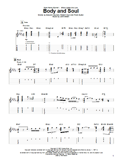 Kenny Burrell Body And Soul Sheet Music