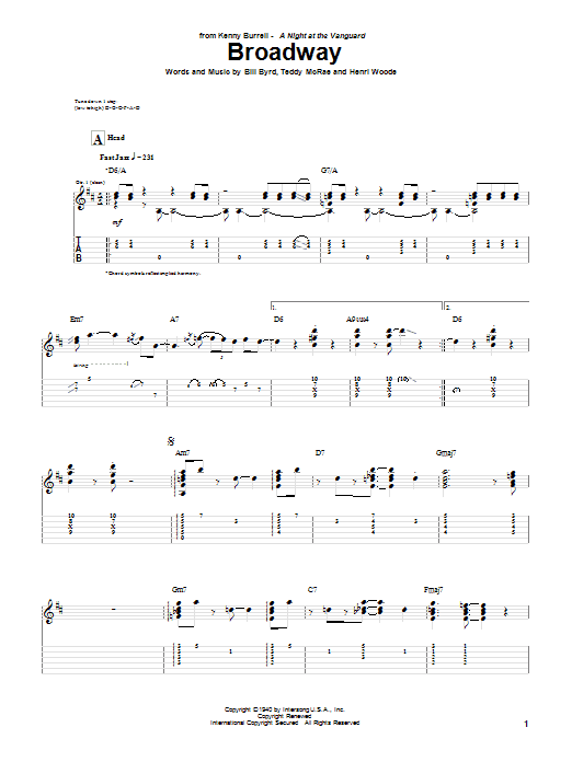 Kenny Burrell Broadway Sheet Music