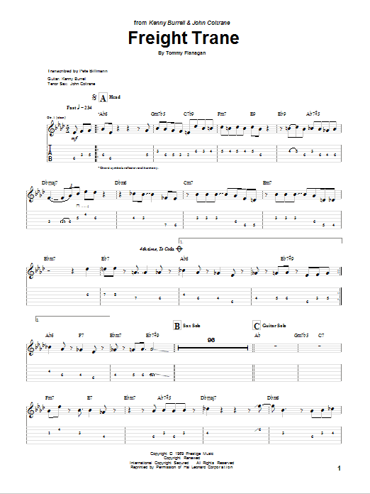 Kenny Burrell Freight Trane Sheet Music