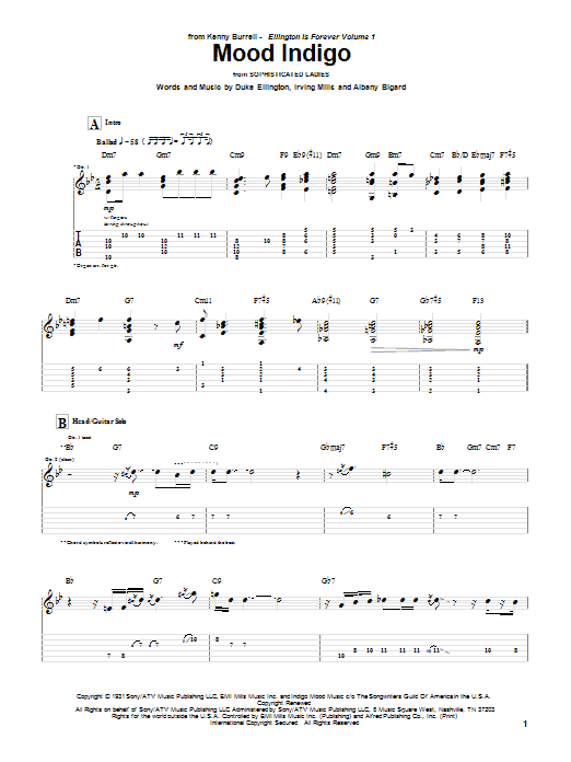 Kenny Burrell Mood Indigo Sheet Music