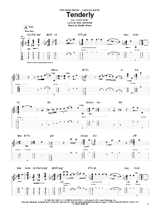 Kenny Burrell Tenderly Sheet Music