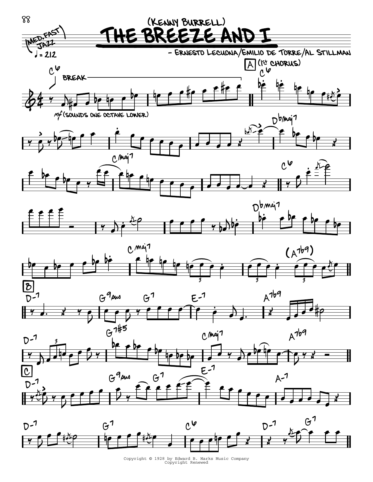 Kenny Burrell The Breeze And I (solo only) Sheet Music