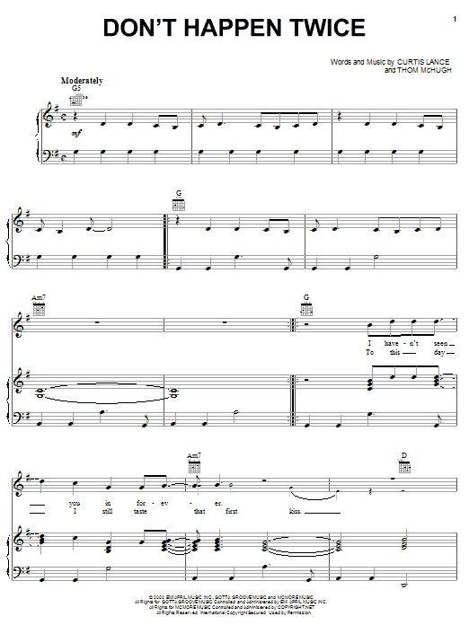 Kenny Chesney Don't Happen Twice Sheet Music
