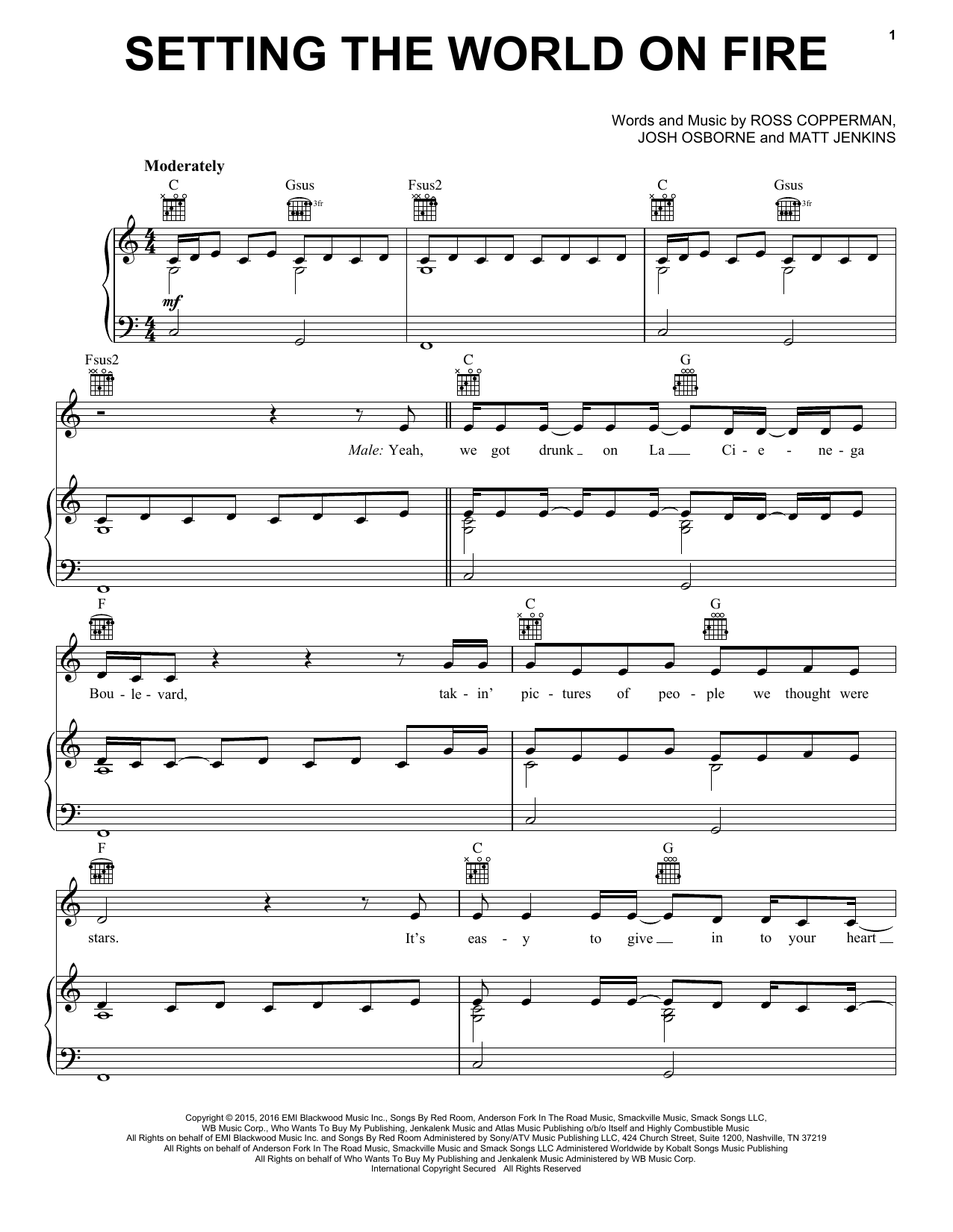 Kenny Chesney feat. Pink Setting The World On Fire Sheet Music