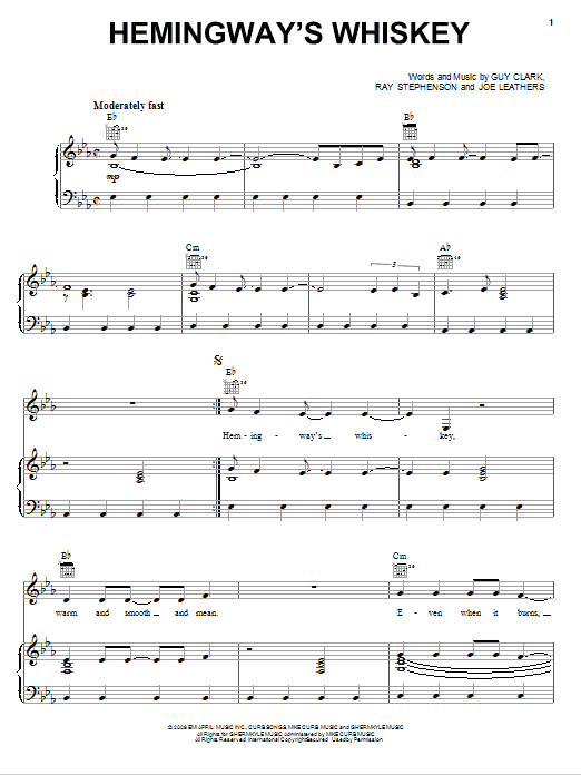 Kenny Chesney Hemingway's Whiskey Sheet Music