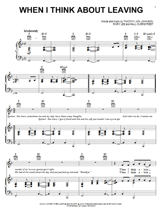 Kenny Chesney When I Think About Leaving Sheet Music